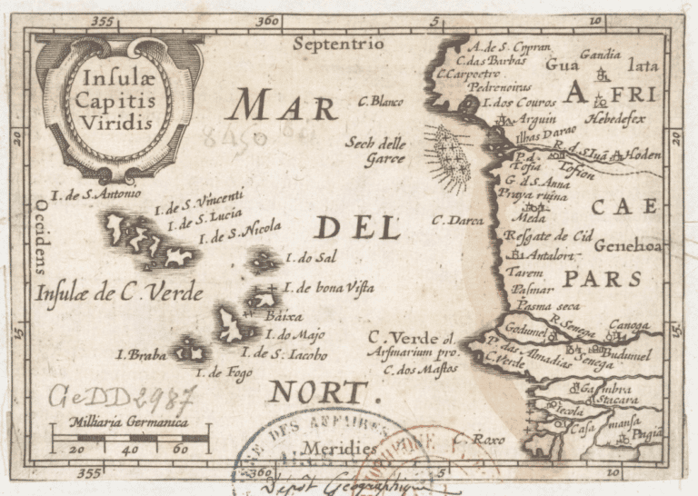 A 16th century map of Cape Verde and the West African coastline.