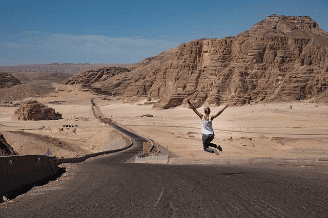 woman, jump, desert