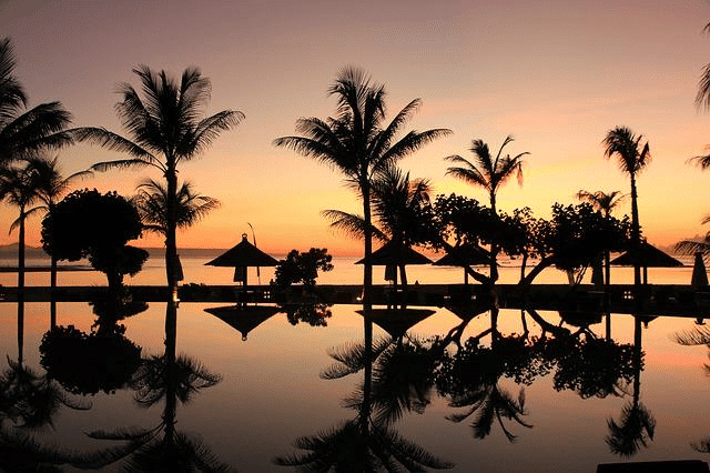The sun sets on a beautiful evening in Bali.
