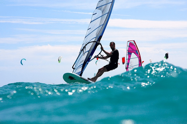 windsurfing, wave, sea