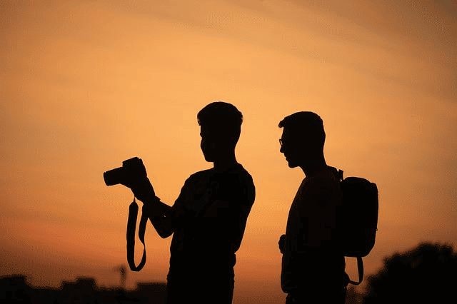 men, silhouettes, camera