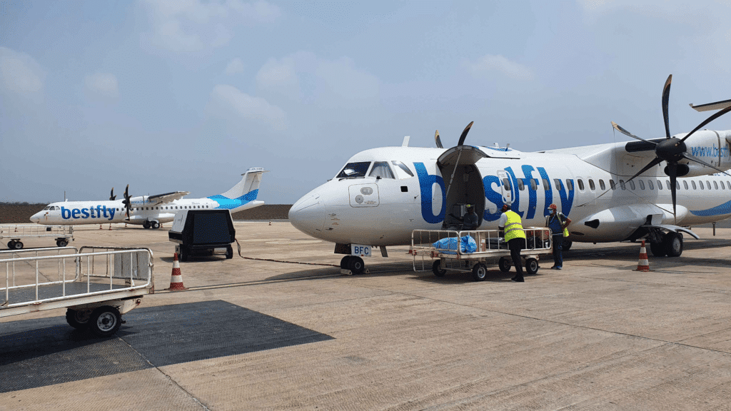 One method of island hopping is taking the aeroplane, pictured here.