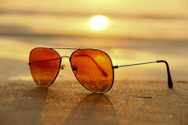 sunset, beach, sunglasses