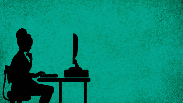 woman, computer, silhouette