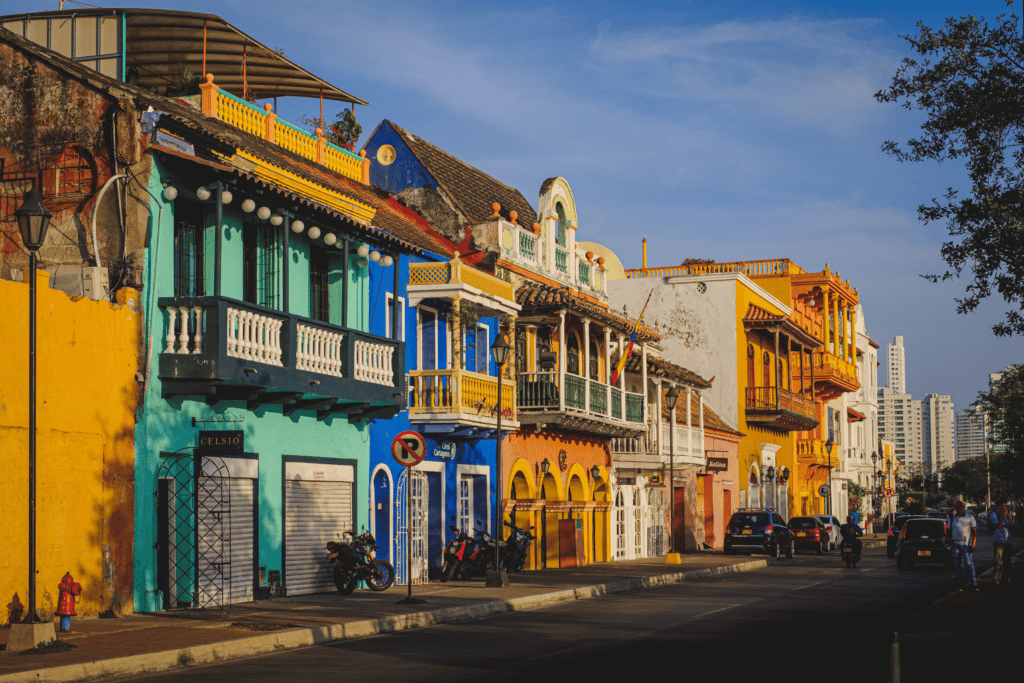 The colourful streets of Cartagena, Colombia one of our low monthly income digital nomad destinations