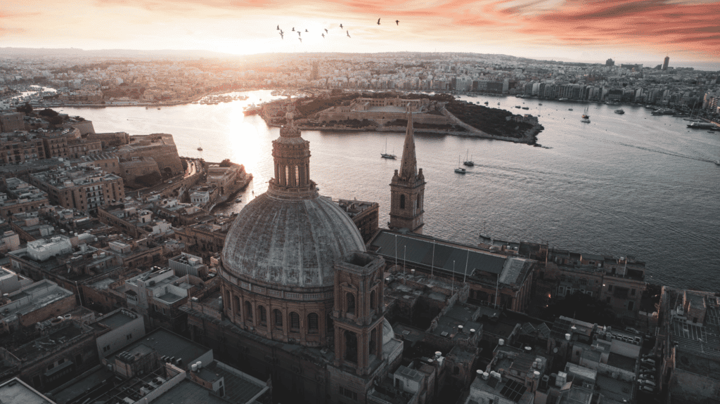 A beautiful sunrise over Valetta, Malta.