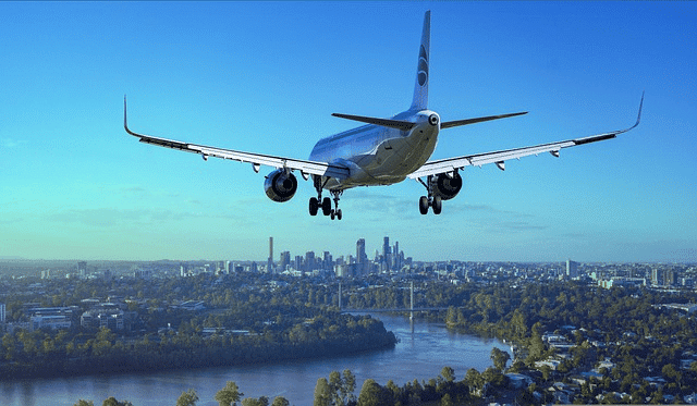 Aeroporto, voo, cidade, mundo