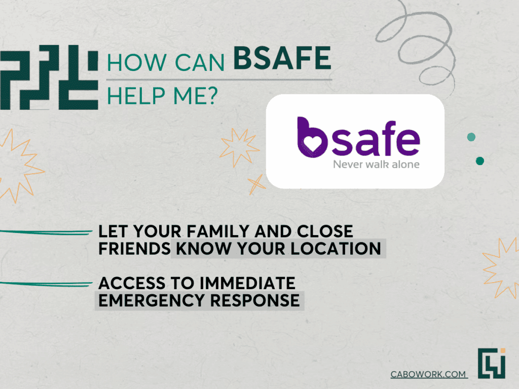 A grey image featuring the bSafe logo and two benefits for using the service.