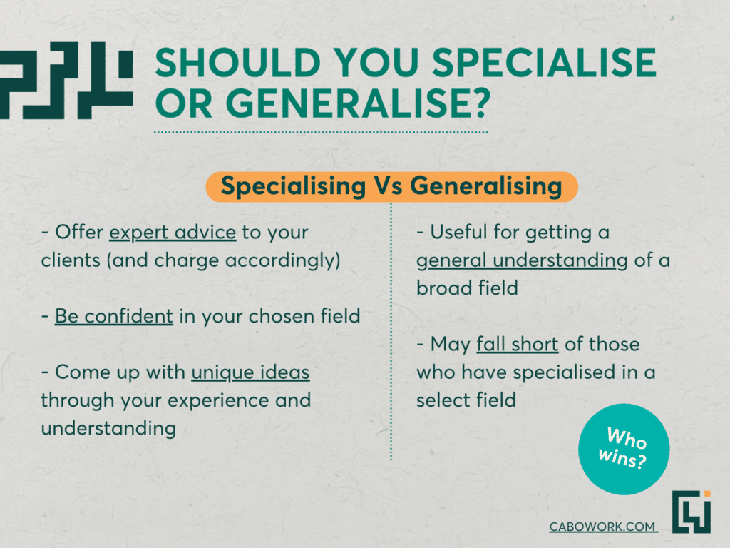  freelance profile specialising Vs generalising