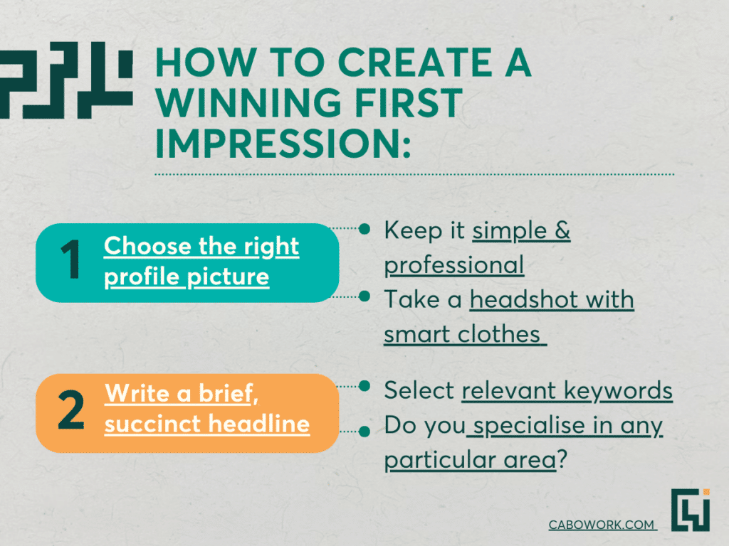 A grey infographic 'How to create a winning first impression'.