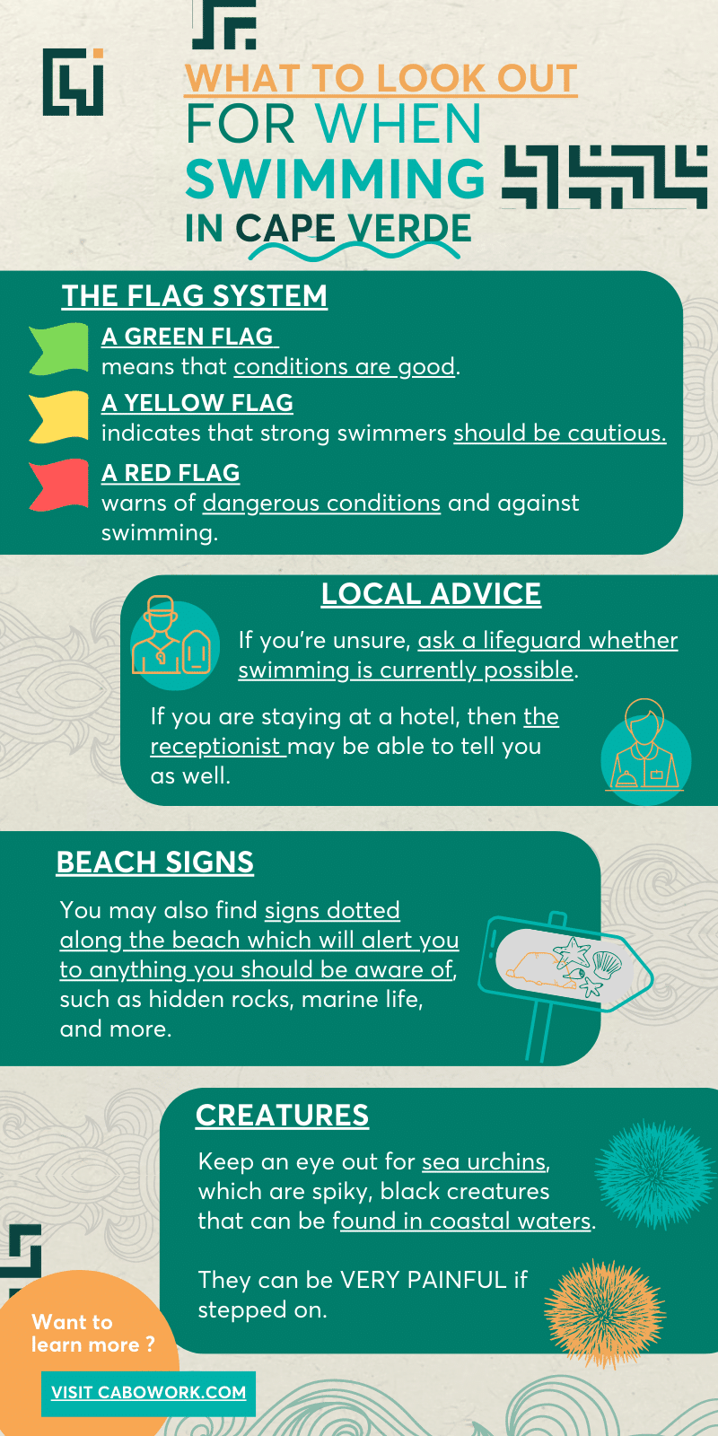 What to look out for when swimming in Cape Verde infographic.