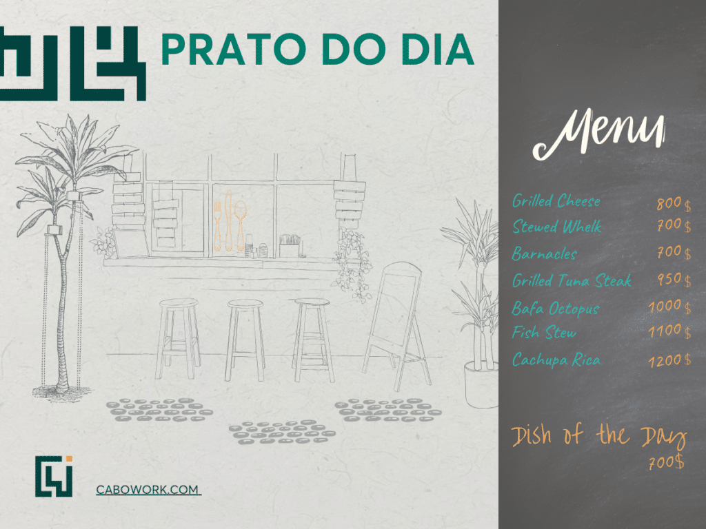 Dish of the Day, or Prato do Dia, in Portuguese is a daily dish served in Cape Verde Restaurants and Cafes.