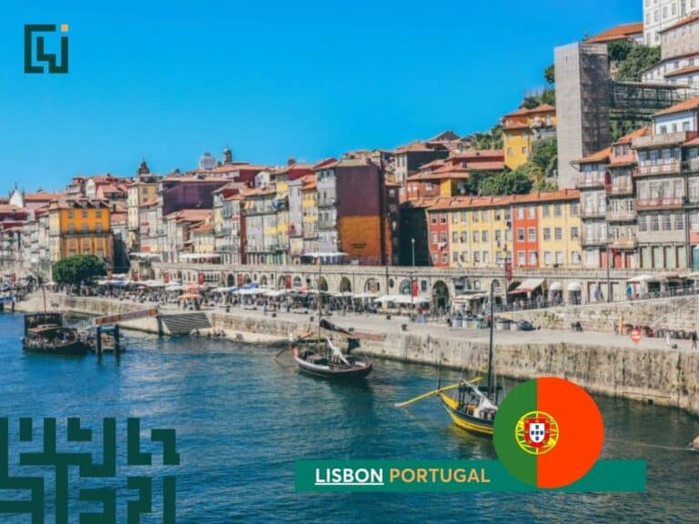 The city of Lisbon bordering the sea.