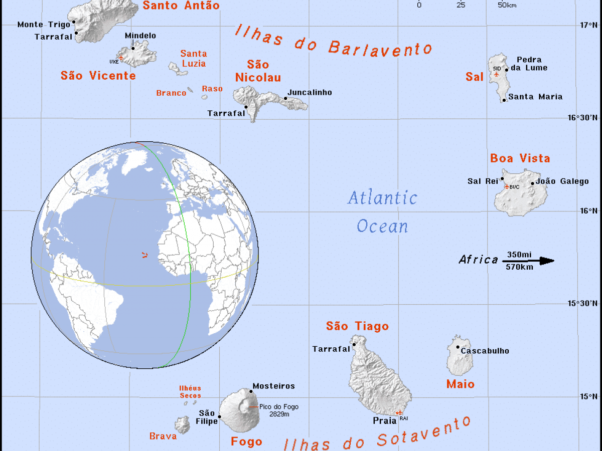 A complete map of the islands of Cape Verde